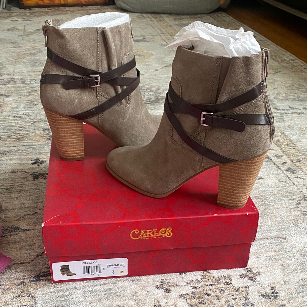 Carlos Santana Taupe and Dark Brown Heeled Boots